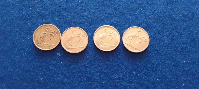 RSA Five cent nickel coins (1986 x4)  circulated condition -take all