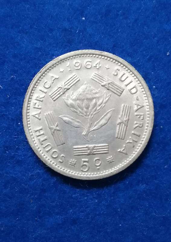 1964 five cent (5c) South Africa Silver coin - circulated