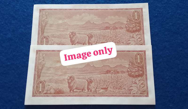 RSA ONE RAND  - TW de Jongh, (UNC/ SEQUENCED) : Consecutive Number :  2notes