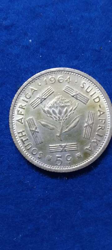 1964 five cent (5c) South Africa Silver coin - circulated