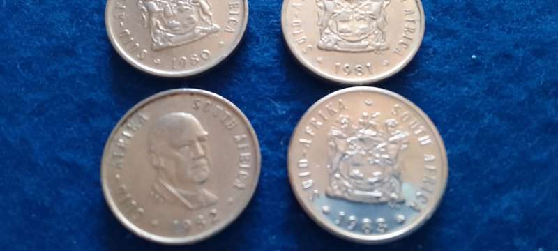RSA Five cent nickel coins (1980-1988) sequenced- circulated