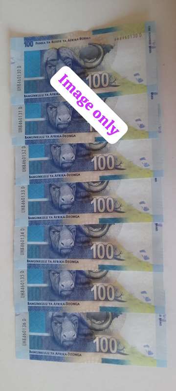 RSA ONE HUNDRED RAND NOTES - SEQUENCED **7 notes**CRISPY NOTES**UNC - L KGANYAGO