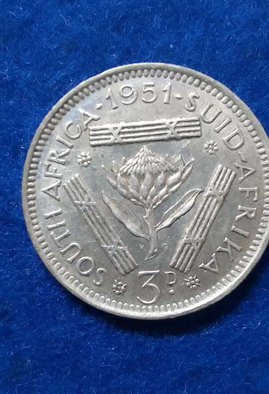 1951 South Africa Three Pence (3D) silver coin - circulated