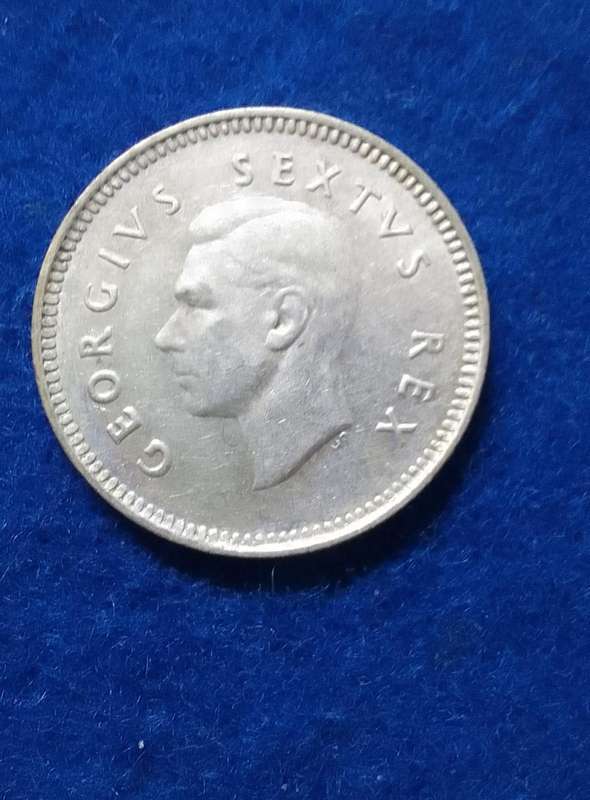 1951 South Africa Three Pence (3D) silver coin - circulated