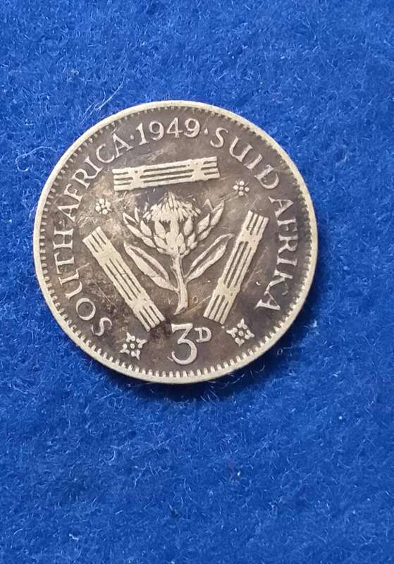 1949 South Africa Three Pence (3D) silver coin - circulated