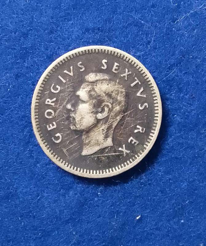 1949 South Africa Three Pence (3D) silver coin - circulated