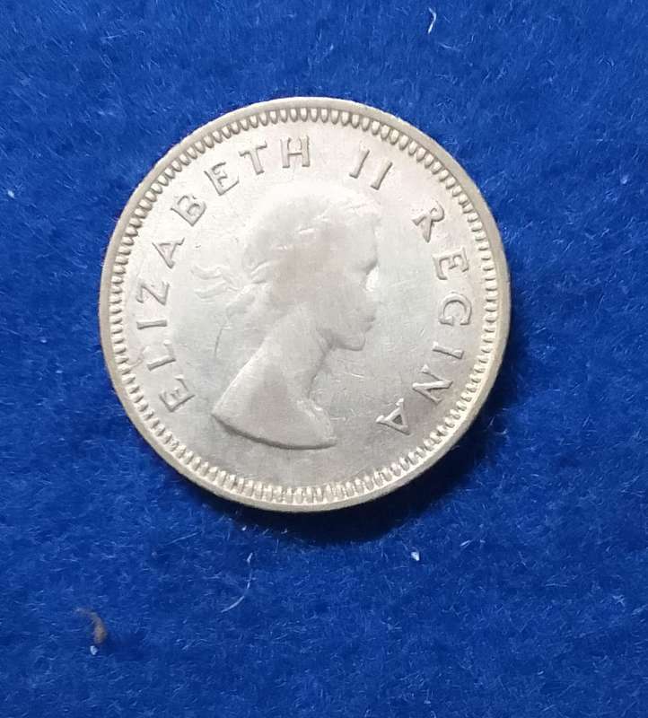 1955 South Africa Three Pence (3D) silver coin - circulated