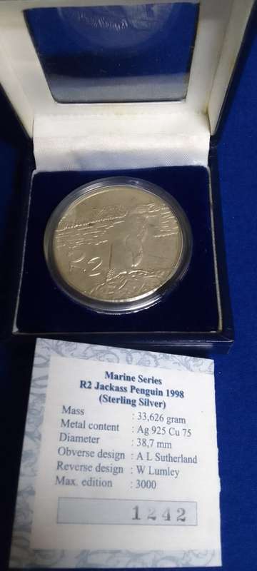 1998 SILVER R2 JACKASS PENGUIN PROOF COIN IN SA MINT BOX  + CERT