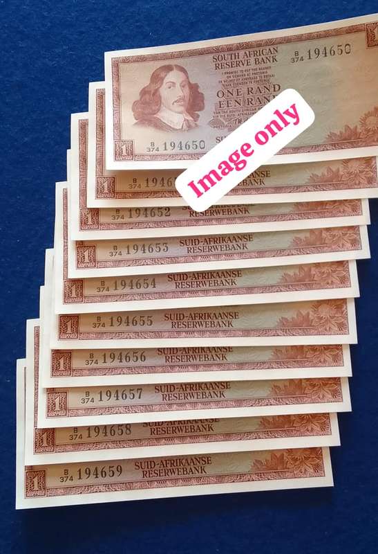 RSA ONE RAND  - TW de Jongh, (UNC/ SEQUENCED) : Consecutive Number :  10 notes