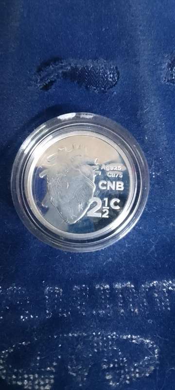 SILVER SALE- 2017 HEART TRANSPLANT TWO AND A HALF CENT TICKEY PROOF COIN SA MINT VELVET POUCH + CERT
