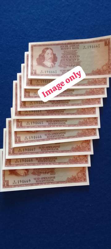 RSA ONE RAND  - TW de Jongh, (UNC/ SEQUENCED) : Consecutive Number :  10 notes