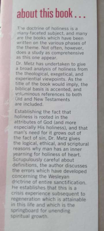 Book: Studies in Biblical holiness by Donald s. Metz