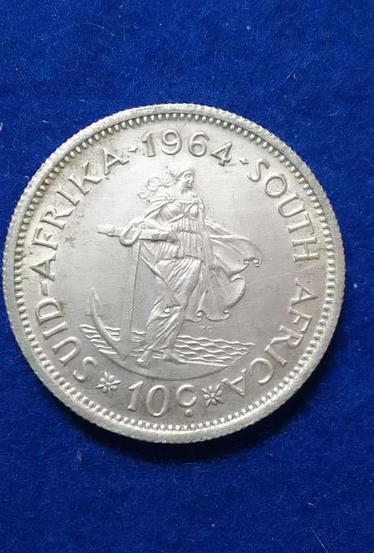 1964 South Africa silver Ten Cent Circulated