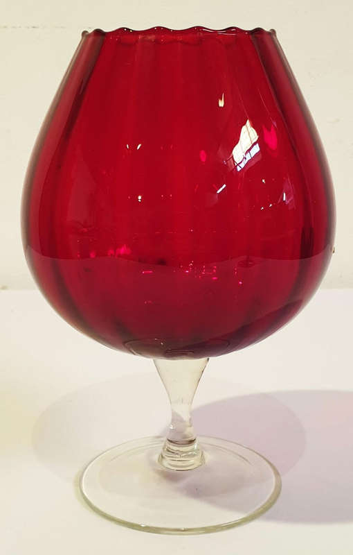 Stunning Italian Empoli ruby glass Como footed Goblet Vase