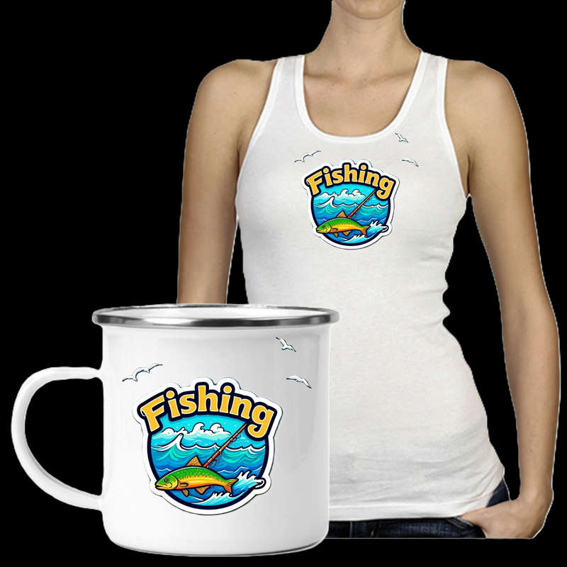 Ladies Vest & Enamel Mug Combo Fishing