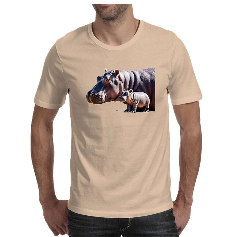 Wildlife print- HIPPO men's T-shirt 100% cotton