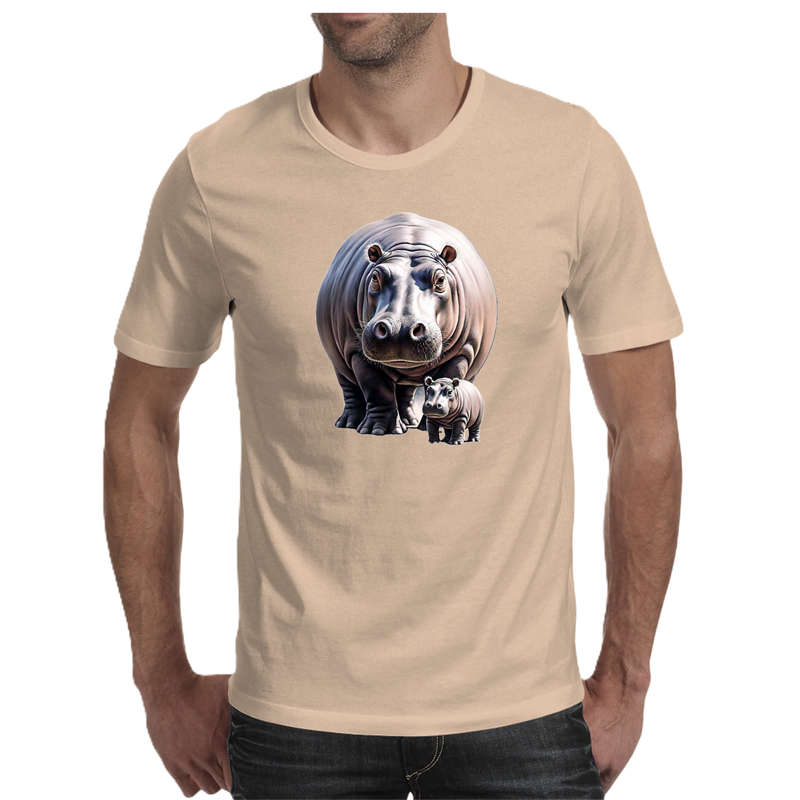 Wildlife print- HIPPO men's T-shirt 100% cotton