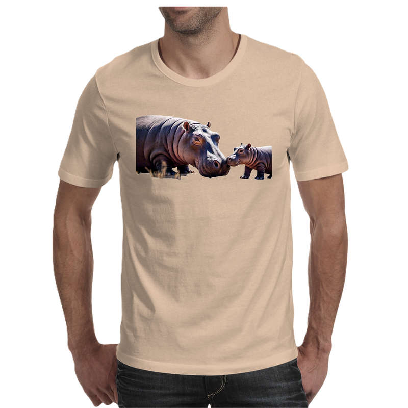 Wildlife print- HIPPO men's T-shirt 100% cotton