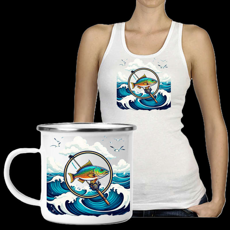 Ladies Vest & Enamel Mug Combo Fishing