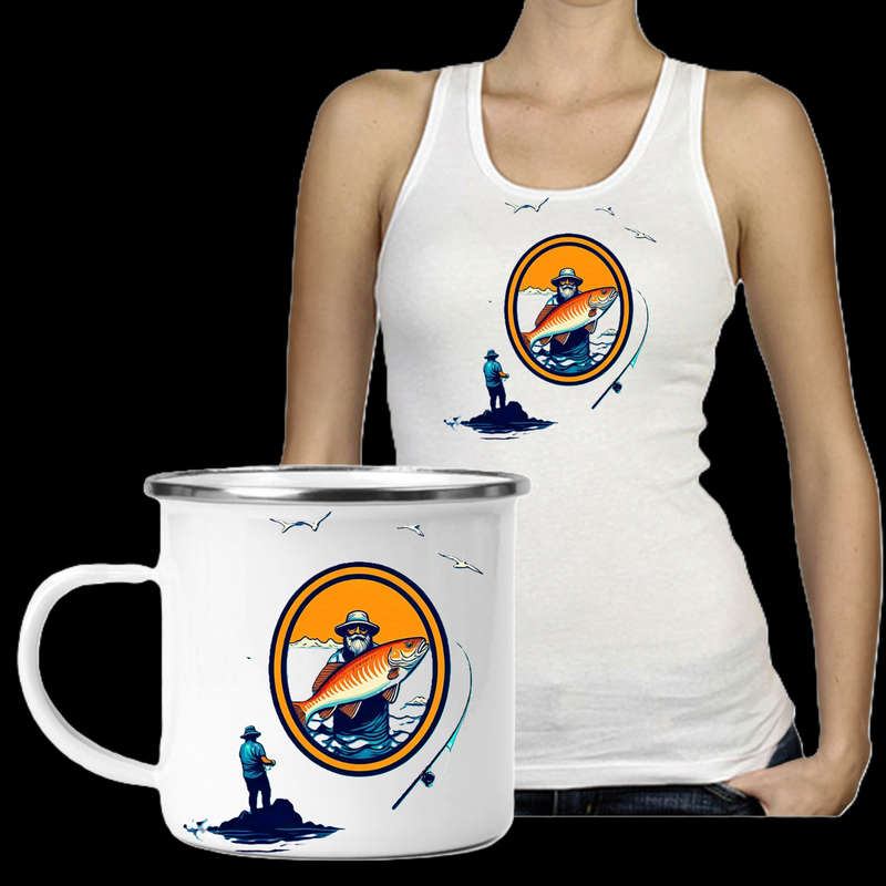 Ladies Vest & Enamel Mug Combo Fishing