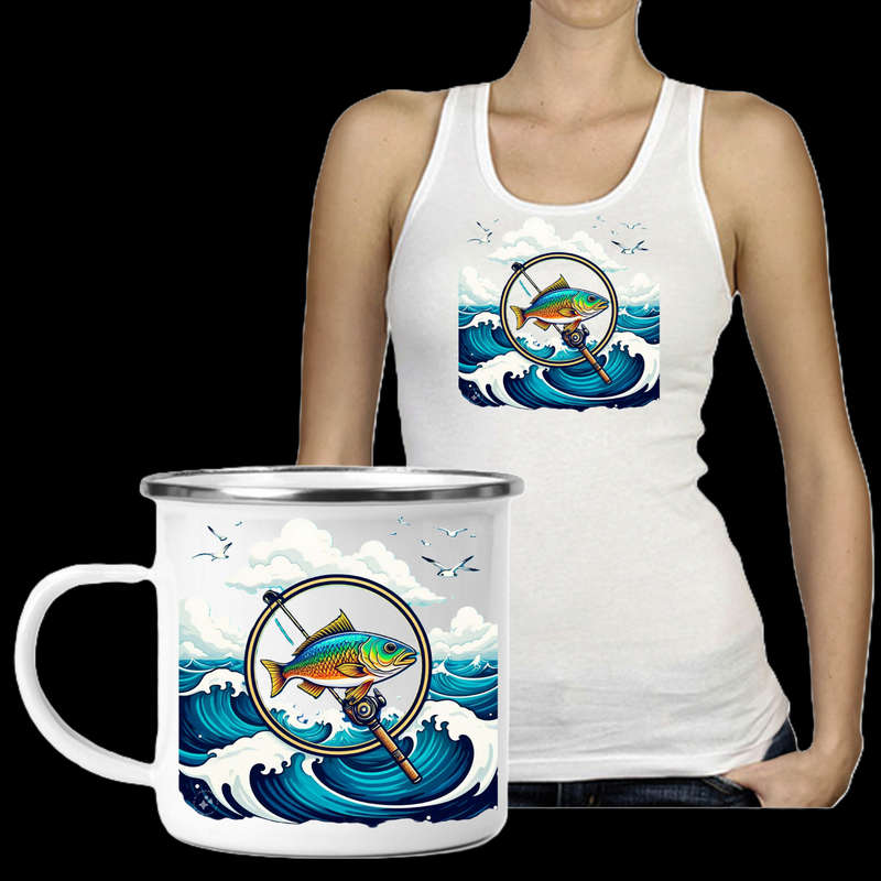 Ladies Vest & Enamel Mug Combo Fishing