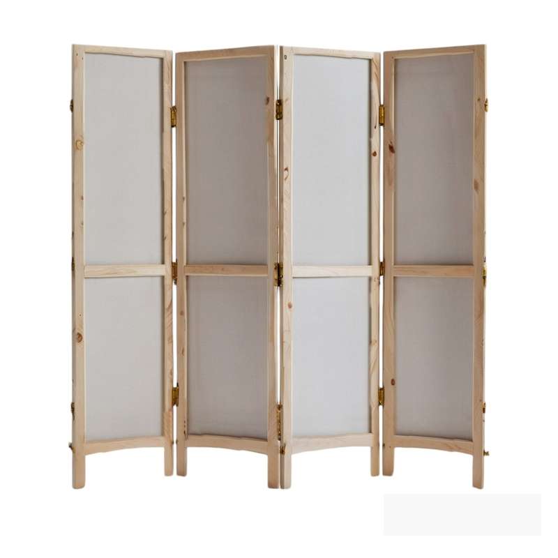 Heavy Natural Preservative-Treated Pine w Masonite Board 4-Panel Folding Privacy Screen Room Divider