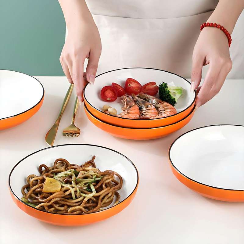 Set of 4 Orange Ceramic Salad Plate