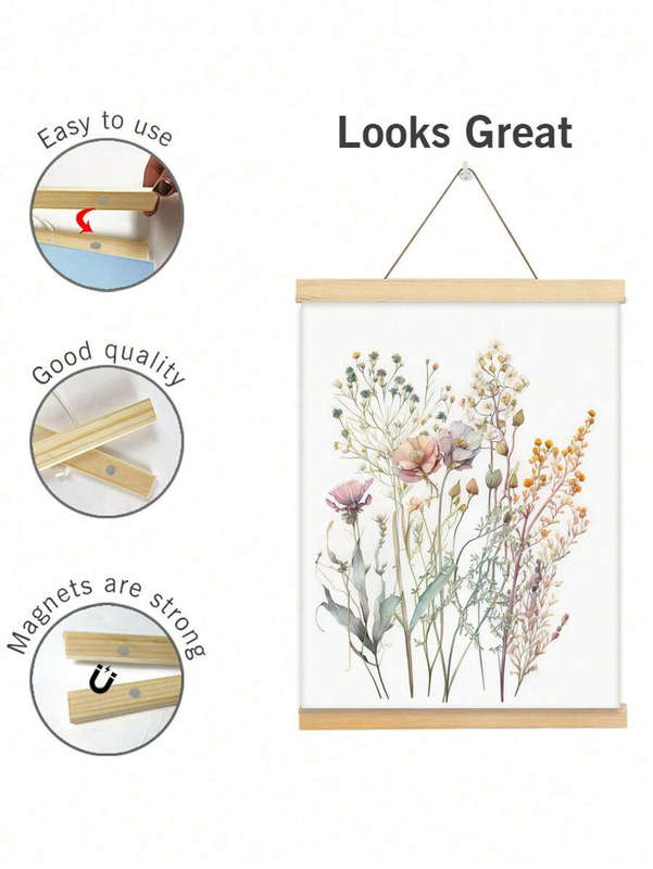 Magnetic Solid Natural Wooden Poster Hanger Frame (32cm) - To Fit A3-Size Photo, Poster, Art