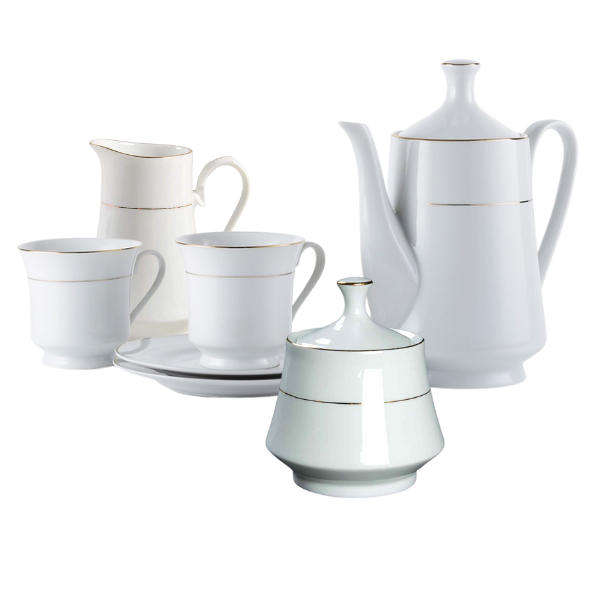 17 Piece Vintage-Style Porcelain Classic White Rim Gold Line Tea Set