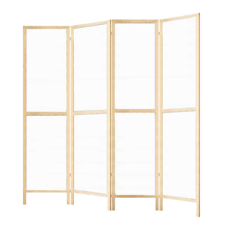 White Sturdy 4-Panel Folding Privacy Screen Room Divider with Solid Smooth Wooden Frame