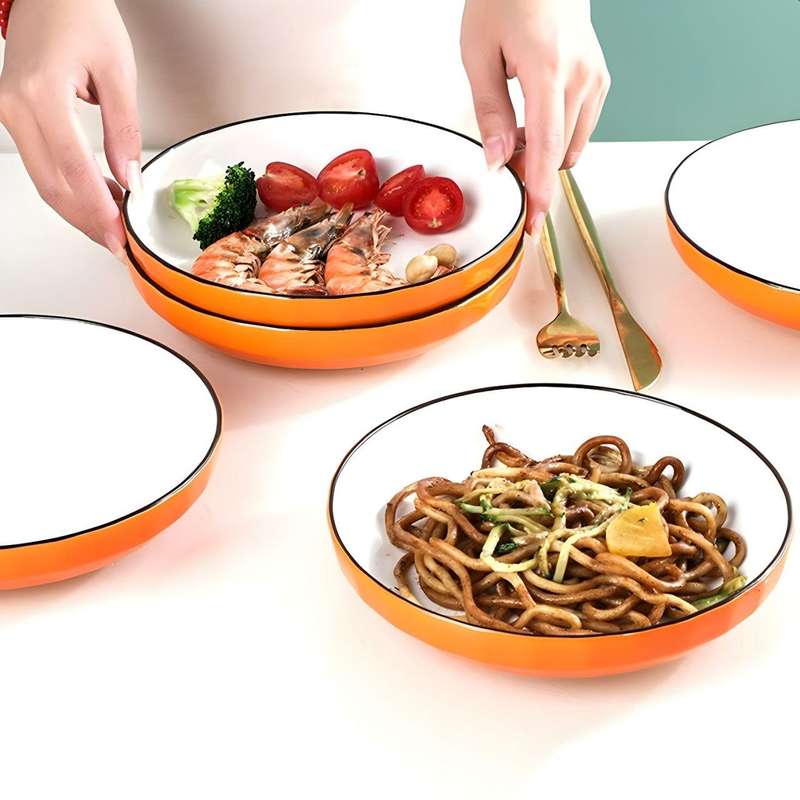 Set of 4 Orange Ceramic Salad Plate