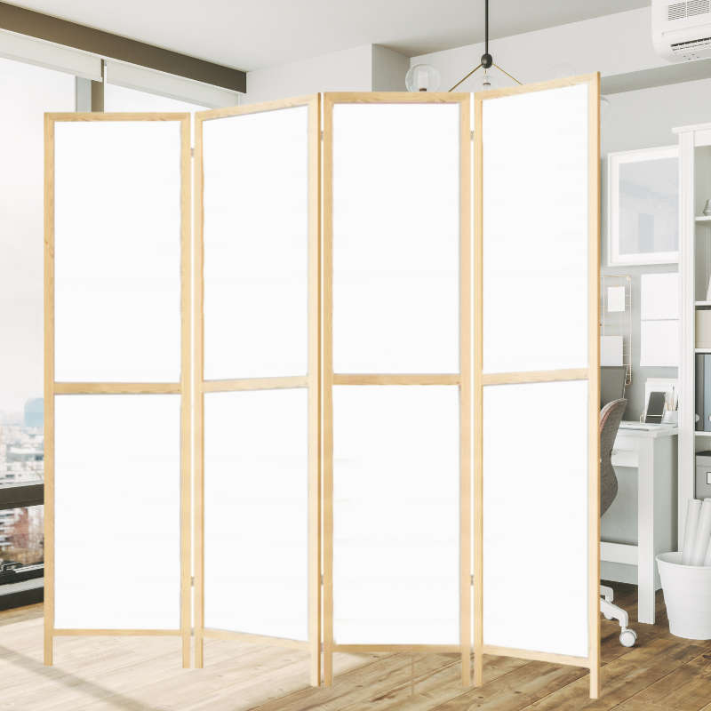 White Sturdy 4-Panel Folding Privacy Screen Room Divider with Solid Smooth Wooden Frame