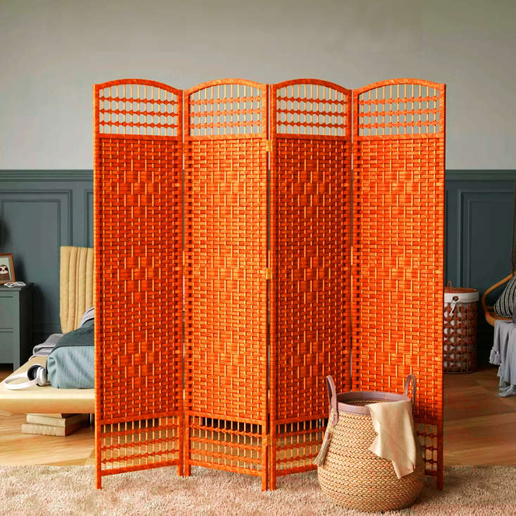 Partition Room Divider - 4 Panel Natural Fiber Folding Double-Weaved Room Screen Divider (Orange)