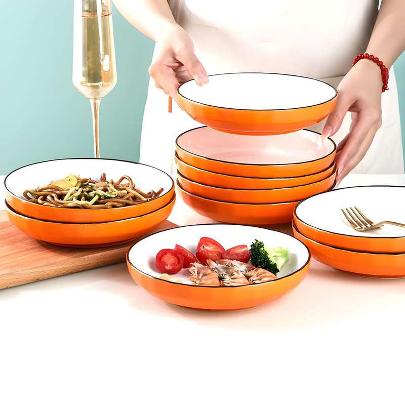 Set of 4 Orange Ceramic Salad Plate