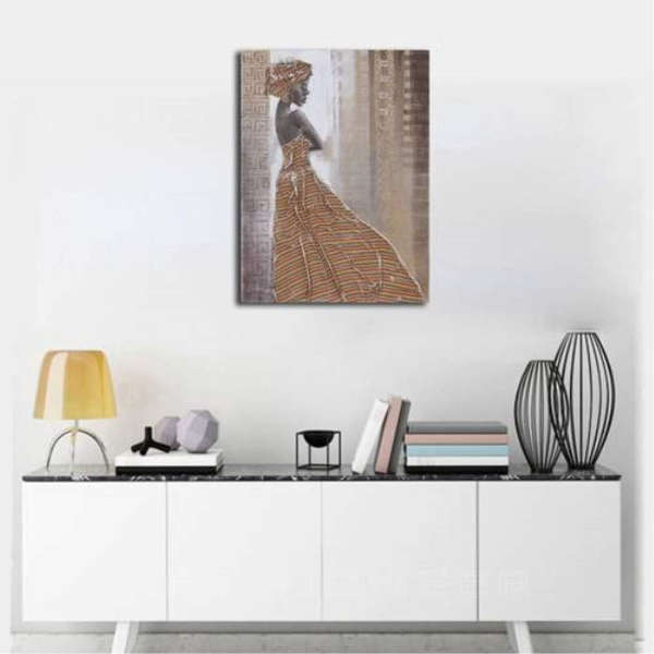 Wall Art Modern Canvas Print- African Beauty Girl Yellow Striped Dress Printed on Canvas
