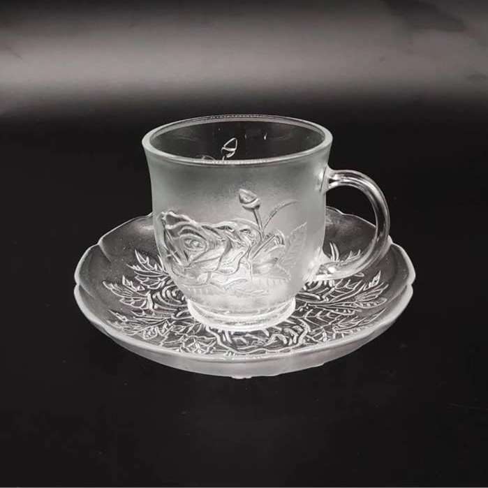 Set of 6 Glass Teacups and Saucers in Floral Pattern (220ml)