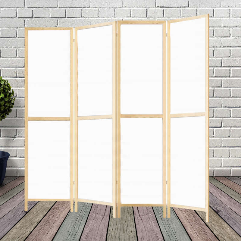 White Sturdy 4-Panel Folding Privacy Screen Room Divider with Solid Smooth Wooden Frame