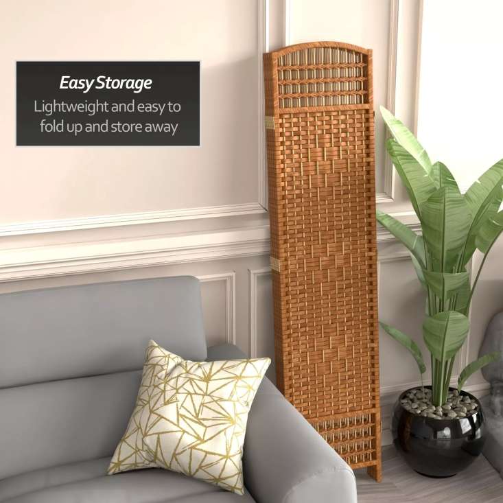 Partition Room Divider - 4 Panel Natural Fiber Folding Double-Weaved Room Screen Divider (Orange)