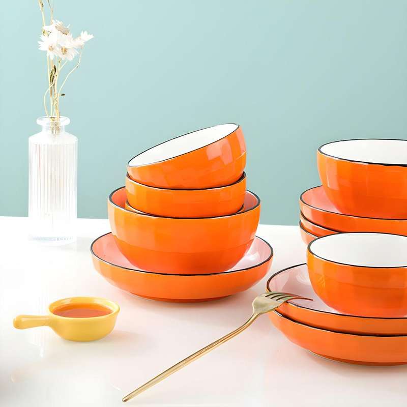 Set of 4 Orange Ceramic Salad Plate
