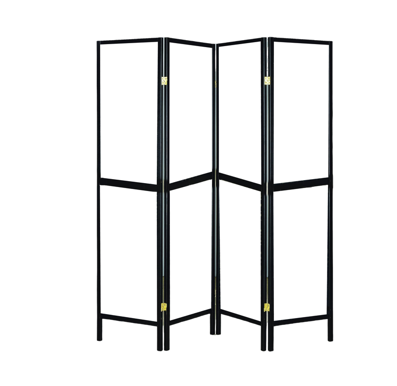 Partition Room Divider - White 4-Panel Folding Privacy Screen Room Divider with Black Wooden Frames