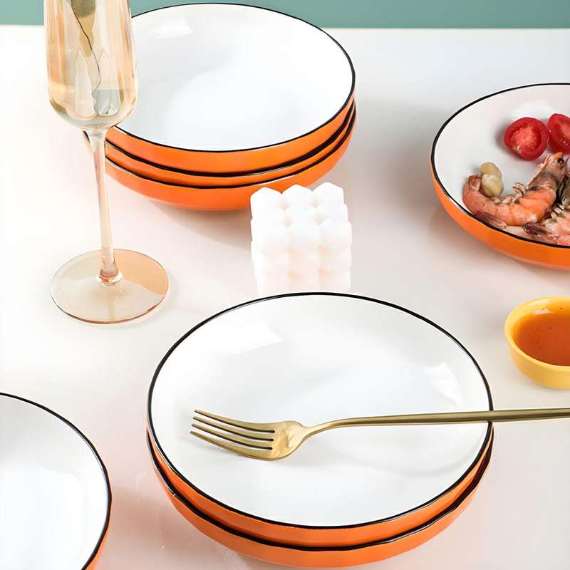 Set of 4 Orange Ceramic Salad Plate