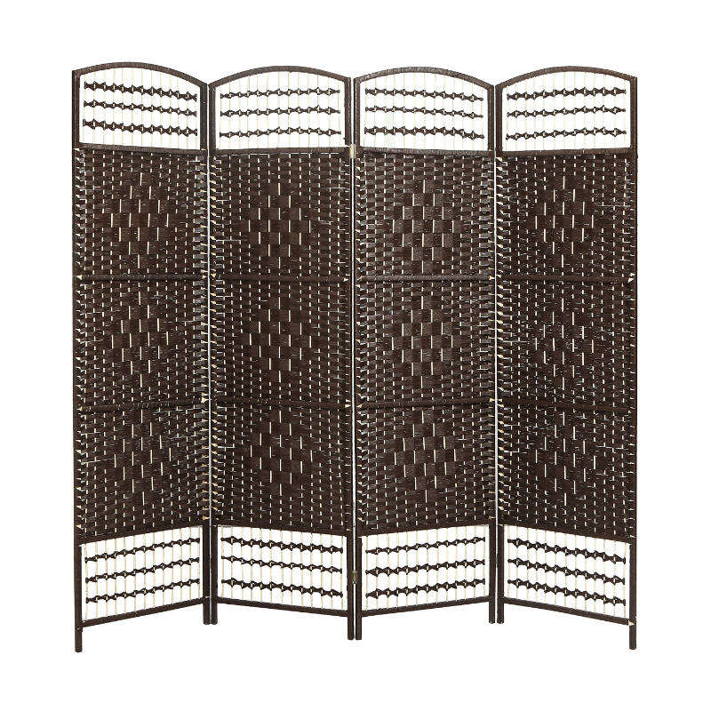 Partition Room Divider - 4 Panel Natural Fiber Folding Double Room Screen Divider (Dark Brown)
