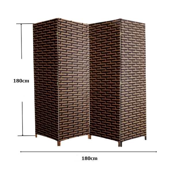 Folding Hand-Woven Rattan 4 Panel Privacy Screen Room Divider