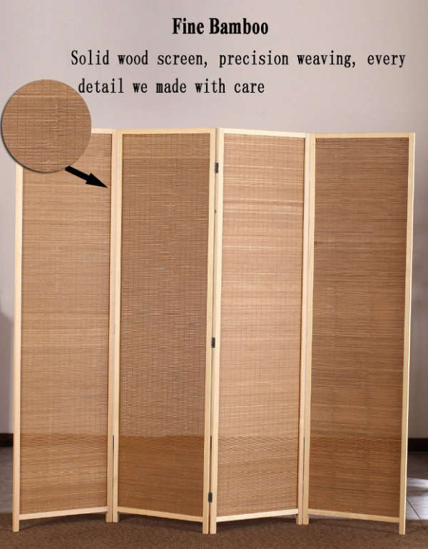Folding Modern Simplicity Bamboo 4 Panel Privacy Screen Room Divider