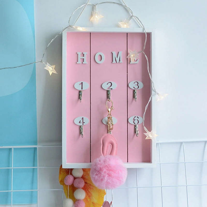 Wall Mounted Key Holder Wooden Key Hanger with 6 Hook (Colour supplied at Random)