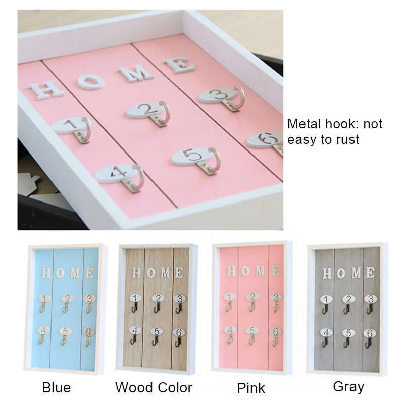 Wall Mounted Key Holder Wooden Key Hanger with 6 Hook (Colour supplied at Random)
