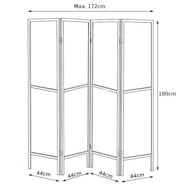 Partition Room Divider - White 4-Panel Folding Privacy Screen Room Divider with Black Wooden Frames