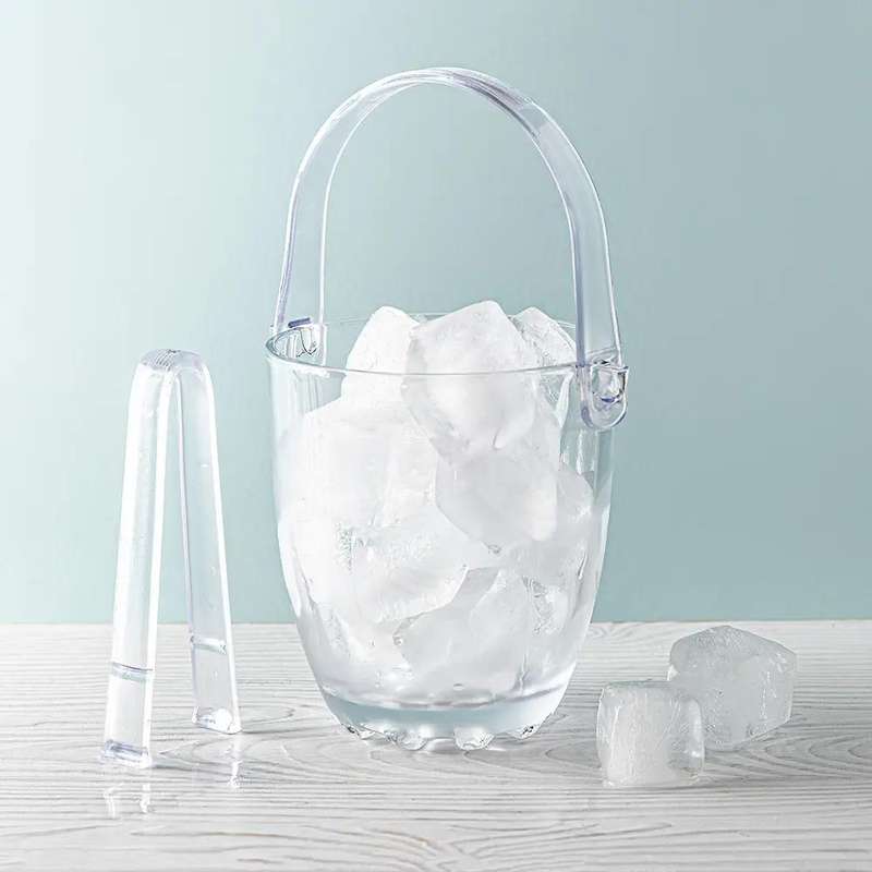 3 Piece Compact Stainless Steel Bar Cocktail Set + Portable Glass Ice Bucket with Handle and Tong