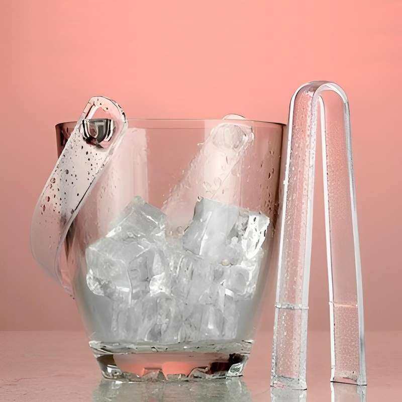 Clear Portable Glass Ice Bucket with Handle and Tong