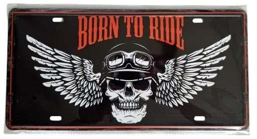 Born to Ride Skull Metal License Plate